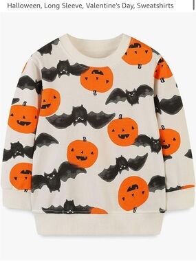Kids Halloween Pumpkin & Bat Long Sleeve Top - Cream/Orange/Black